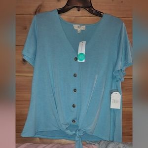 Lemonade Button Down Tie Front Knit Top